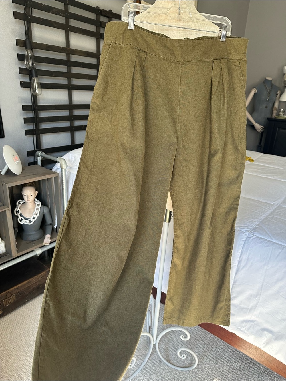 Abercrombie & Fitch Olive Linen Wide-Leg Pants size XL